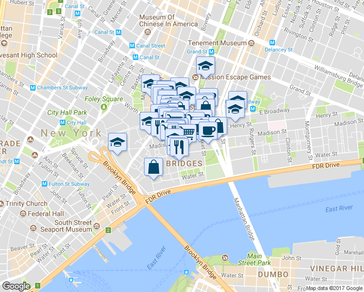 map of restaurants, bars, coffee shops, grocery stores, and more near in New York
