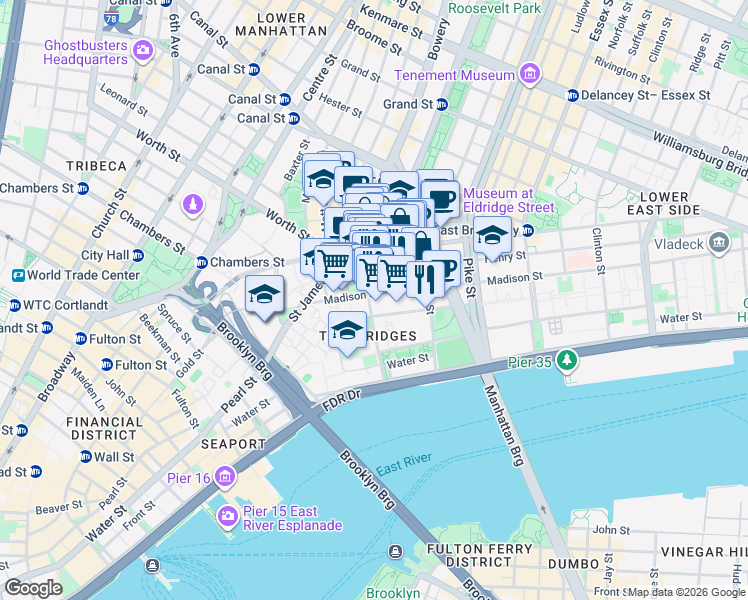 map of restaurants, bars, coffee shops, grocery stores, and more near in New York