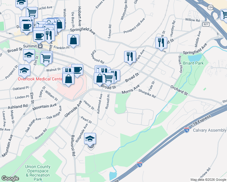 map of restaurants, bars, coffee shops, grocery stores, and more near 110 County Road 527 in Summit