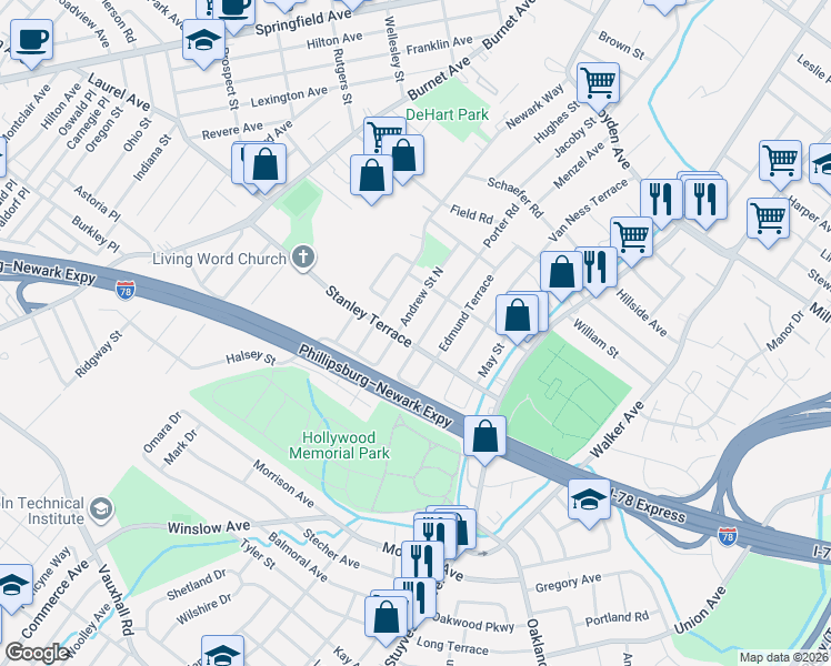 map of restaurants, bars, coffee shops, grocery stores, and more near 1608 Porter Road in Union