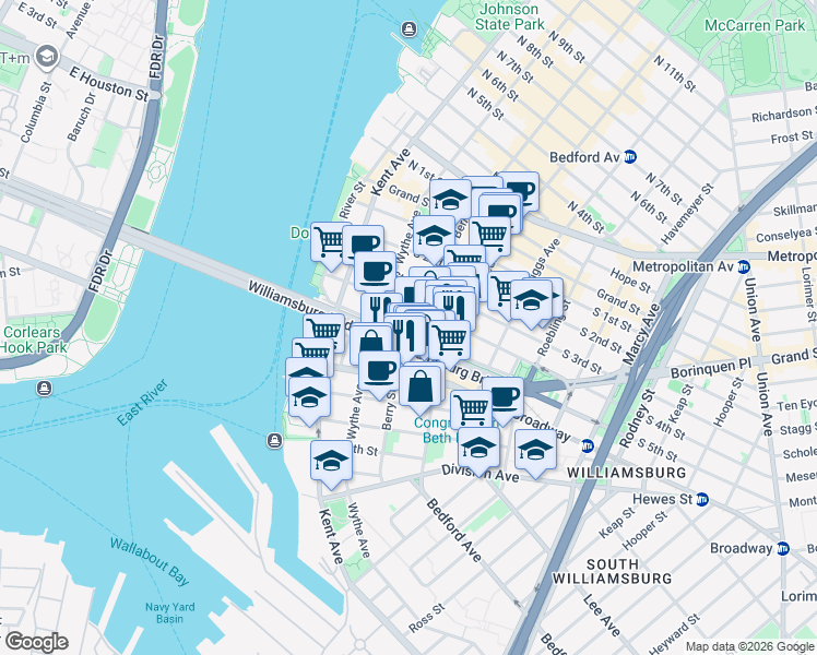 map of restaurants, bars, coffee shops, grocery stores, and more near in Brooklyn