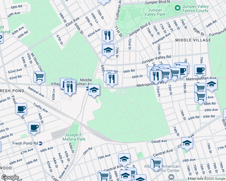 69 16 Metropolitan Avenue New York Ny Walk Score Map Of Restaurants Bars Coffee S Grocery Ore Near 69
