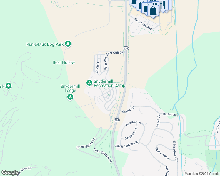 map of restaurants, bars, coffee shops, grocery stores, and more near 5531 Bobsled Boulevard in Park City