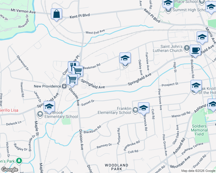 map of restaurants, bars, coffee shops, grocery stores, and more near 742 Springfield Avenue in Summit