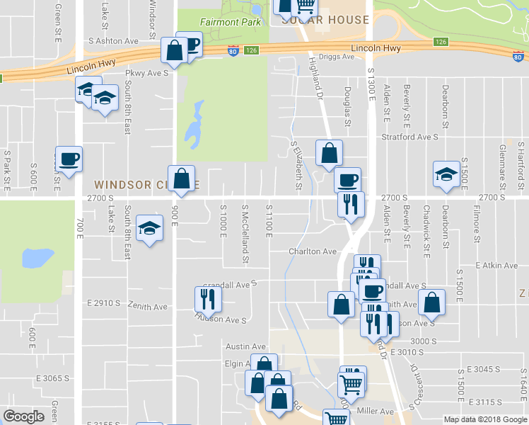 map of restaurants, bars, coffee shops, grocery stores, and more near 1110 Graystone Way in Salt Lake City