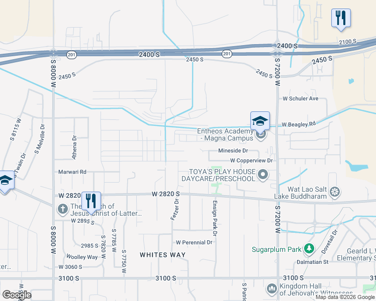 map of restaurants, bars, coffee shops, grocery stores, and more near 7544 Ripley Court in Magna