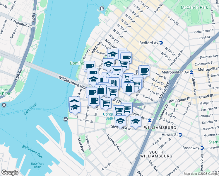map of restaurants, bars, coffee shops, grocery stores, and more near in Brooklyn