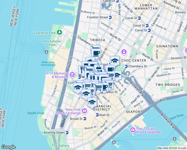 map of restaurants, bars, coffee shops, grocery stores, and more near in New York