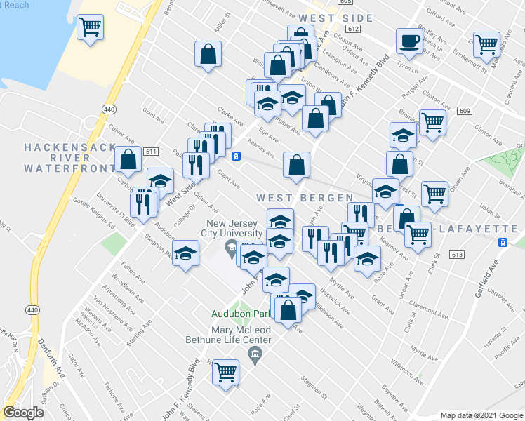 map of restaurants, bars, coffee shops, grocery stores, and more near 25 Broadman Parkway in Jersey City
