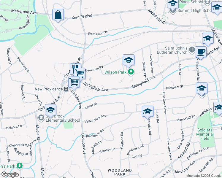 map of restaurants, bars, coffee shops, grocery stores, and more near 742 Springfield Avenue in Summit