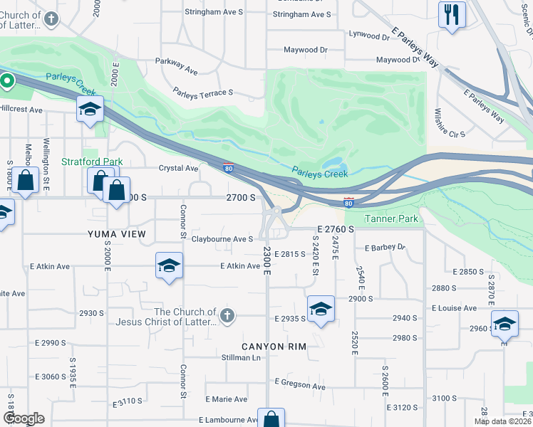 map of restaurants, bars, coffee shops, grocery stores, and more near 2203 East Vimont Avenue in Millcreek
