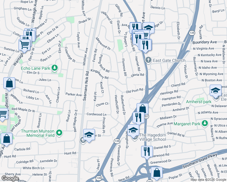 map of restaurants, bars, coffee shops, grocery stores, and more near 524 Arlington Drive in Seaford