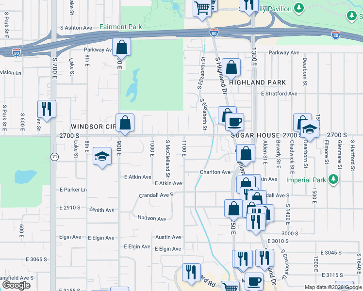 map of restaurants, bars, coffee shops, grocery stores, and more near 1110 Graystone Way in Salt Lake City