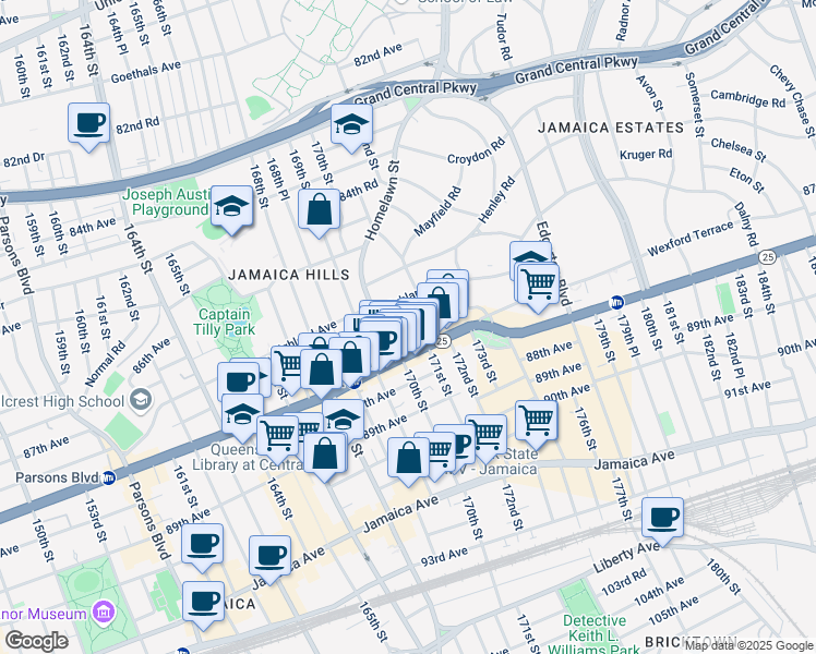 map of restaurants, bars, coffee shops, grocery stores, and more near in Queens