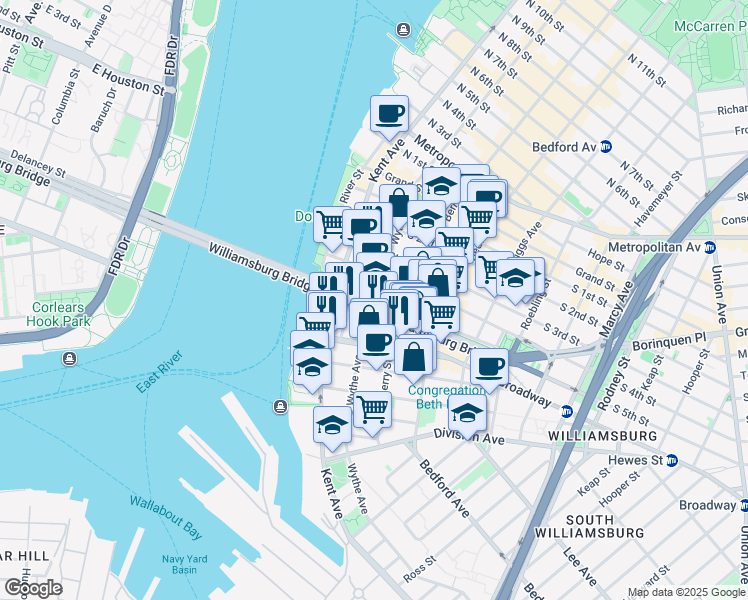 map of restaurants, bars, coffee shops, grocery stores, and more near in Brooklyn