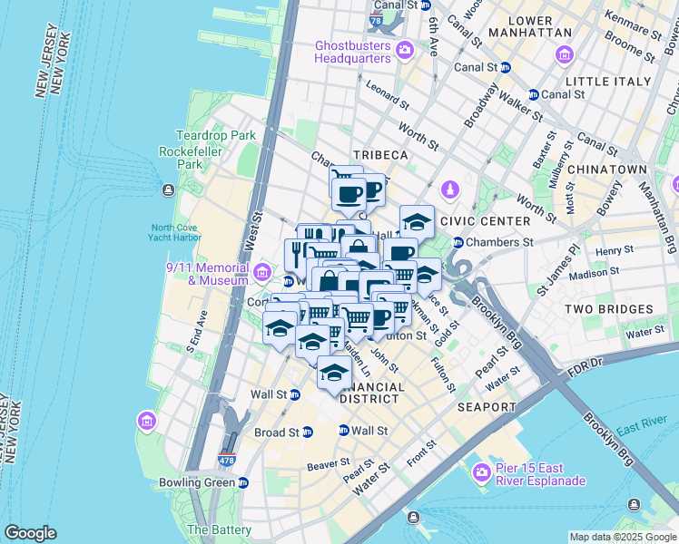 map of restaurants, bars, coffee shops, grocery stores, and more near in New York