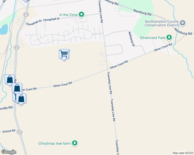 map of restaurants, bars, coffee shops, grocery stores, and more near 6950 Silver Crest Road in Nazareth