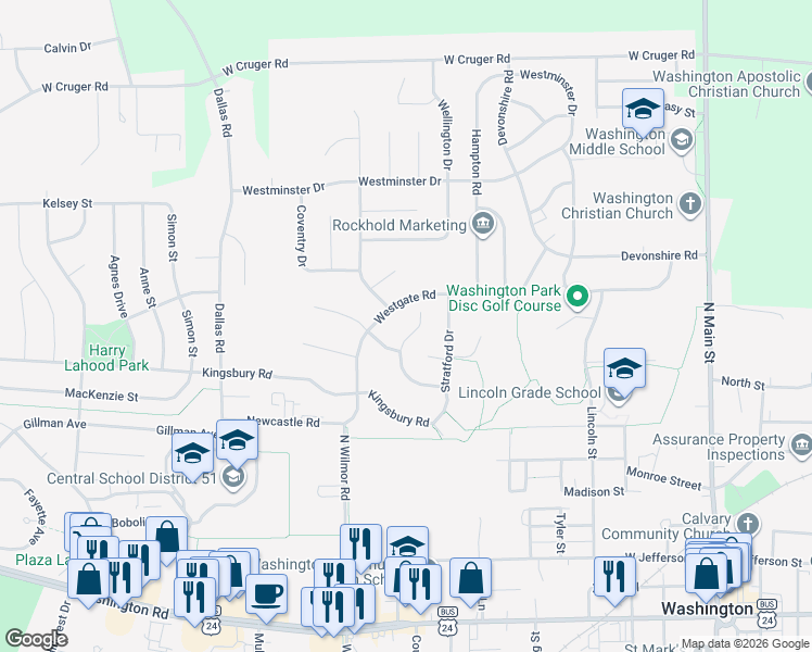 map of restaurants, bars, coffee shops, grocery stores, and more near 700-702 Yorkshire Ct in Washington