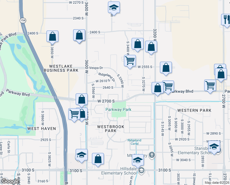 map of restaurants, bars, coffee shops, grocery stores, and more near 3450 West 2700 South in West Valley City