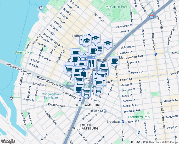 map of restaurants, bars, coffee shops, grocery stores, and more near in Brooklyn
