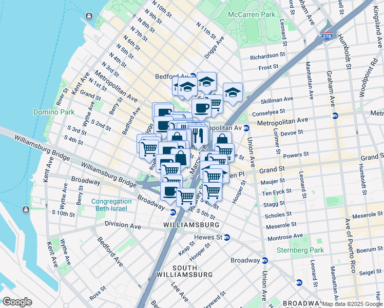 map of restaurants, bars, coffee shops, grocery stores, and more near in Brooklyn