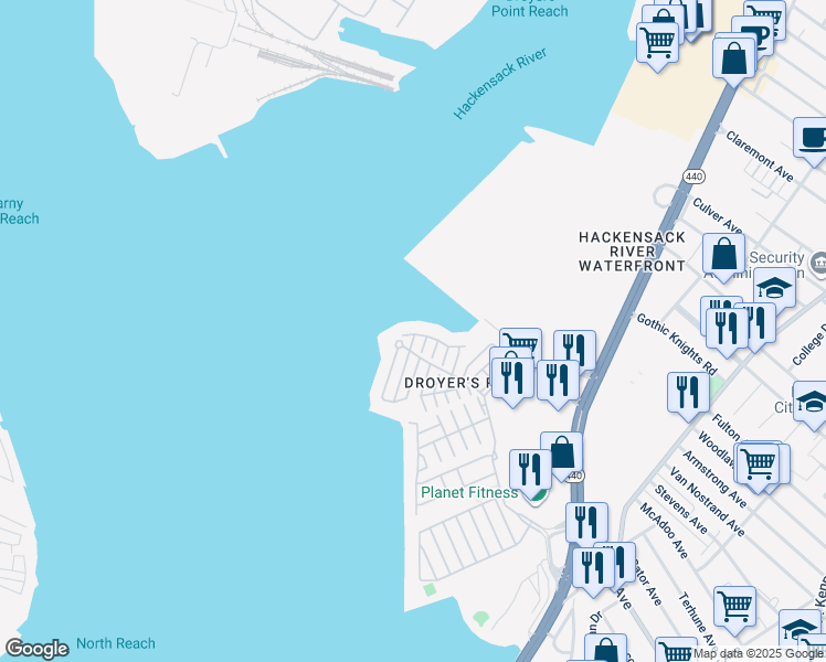 map of restaurants, bars, coffee shops, grocery stores, and more near 1 Kissam Court in Jersey City