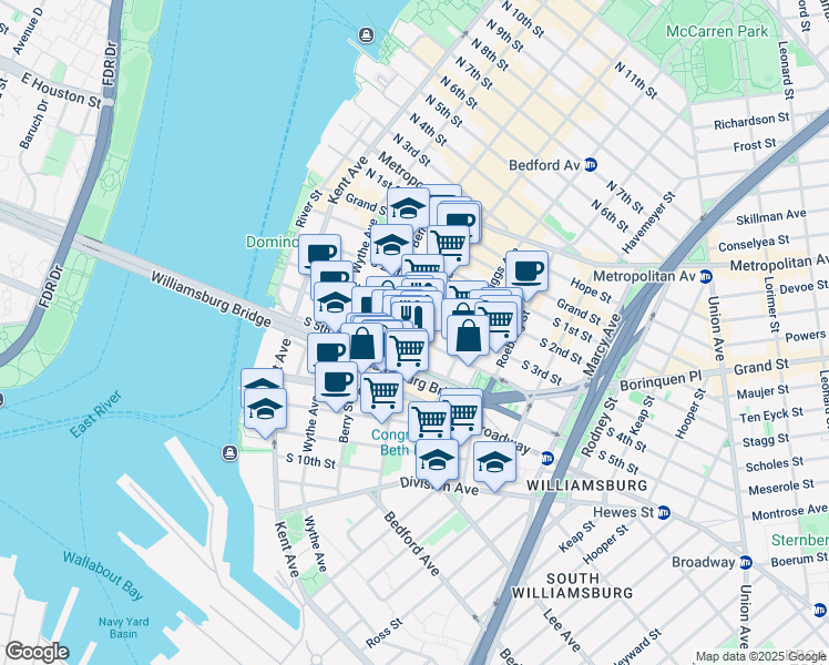 map of restaurants, bars, coffee shops, grocery stores, and more near in Brooklyn