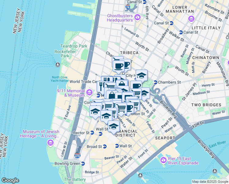 map of restaurants, bars, coffee shops, grocery stores, and more near in New York