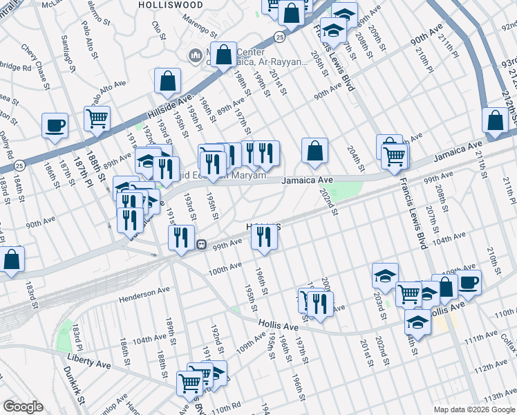 map of restaurants, bars, coffee shops, grocery stores, and more near in Queens