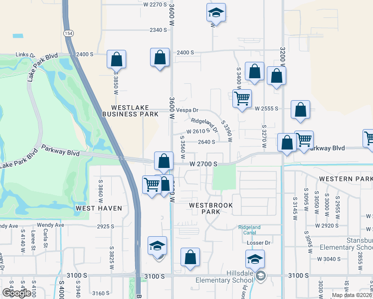 map of restaurants, bars, coffee shops, grocery stores, and more near 3580 Parkway Boulevard in West Valley City