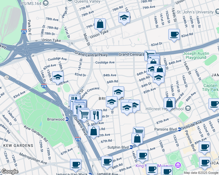 map of restaurants, bars, coffee shops, grocery stores, and more near in Queens
