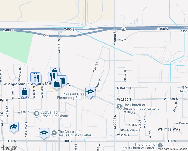 map of restaurants, bars, coffee shops, grocery stores, and more near 2645 South 8115 West in Magna