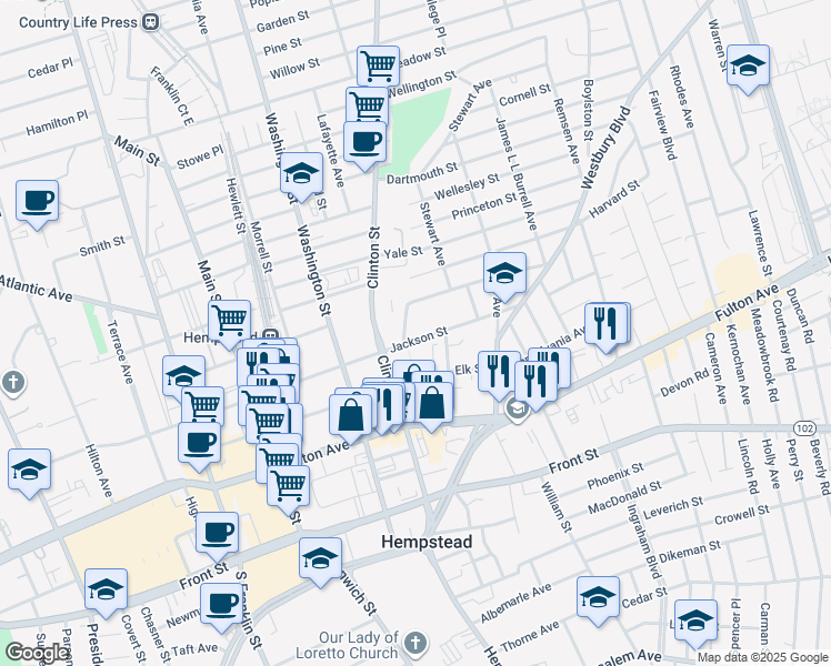 map of restaurants, bars, coffee shops, grocery stores, and more near 71 Robson Place in Hempstead