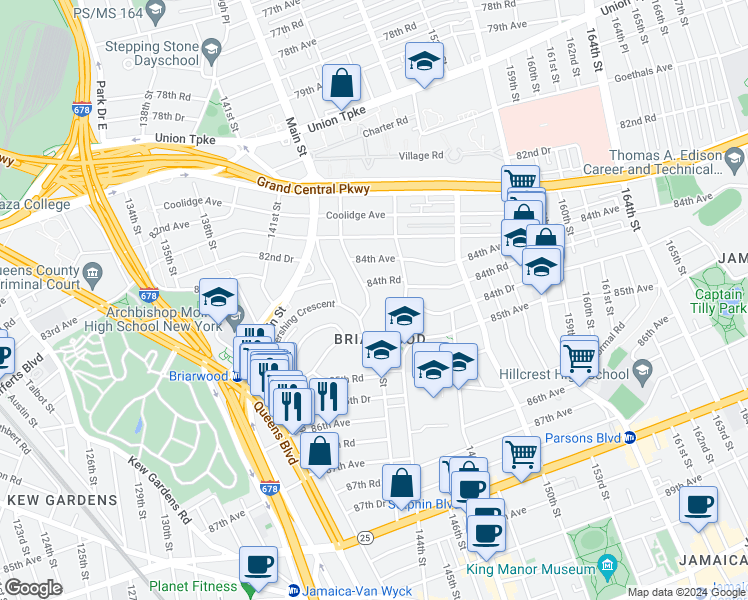 map of restaurants, bars, coffee shops, grocery stores, and more near in Queens