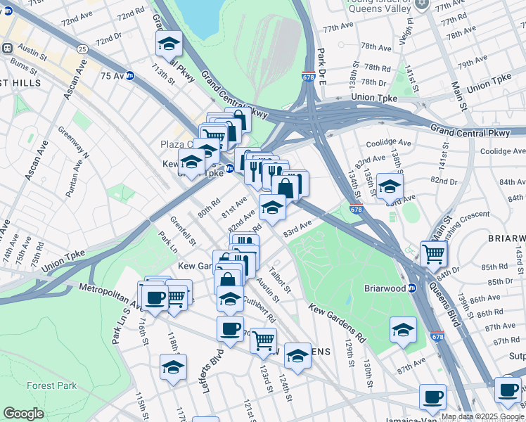 map of restaurants, bars, coffee shops, grocery stores, and more near in Queens