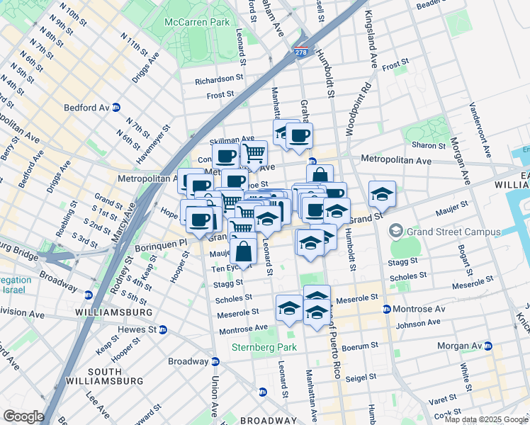 map of restaurants, bars, coffee shops, grocery stores, and more near in Brooklyn