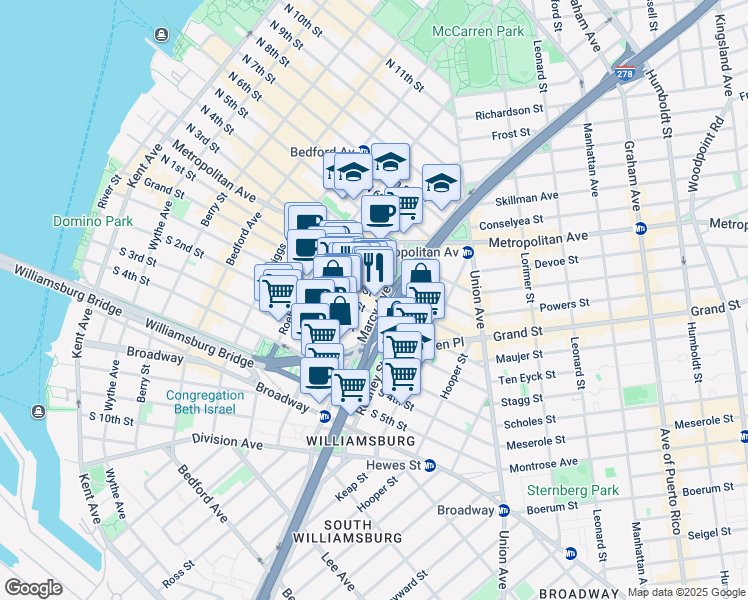 map of restaurants, bars, coffee shops, grocery stores, and more near in Brooklyn