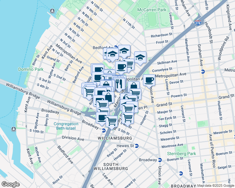map of restaurants, bars, coffee shops, grocery stores, and more near in Brooklyn