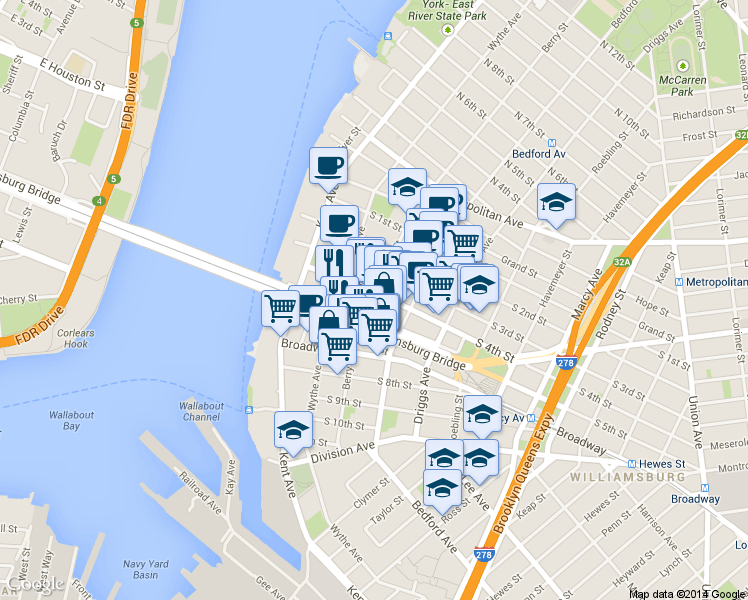 map of restaurants, bars, coffee shops, grocery stores, and more near in Brooklyn