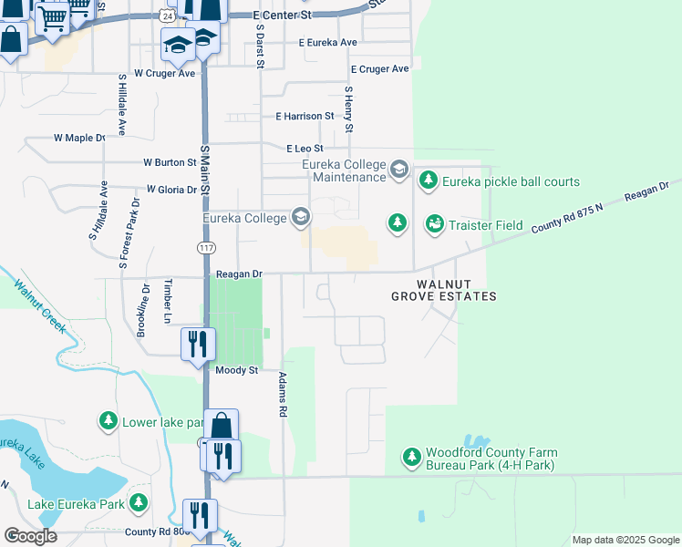 map of restaurants, bars, coffee shops, grocery stores, and more near Enchanted Gardens in Eureka