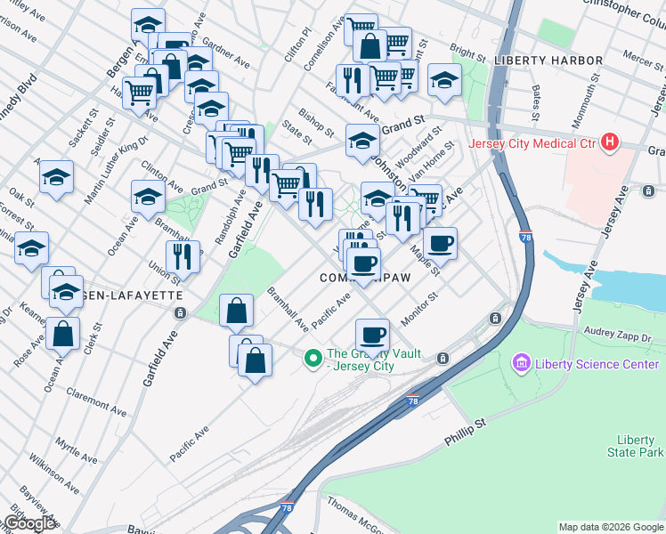 map of restaurants, bars, coffee shops, grocery stores, and more near 250 Halladay Street in Jersey City