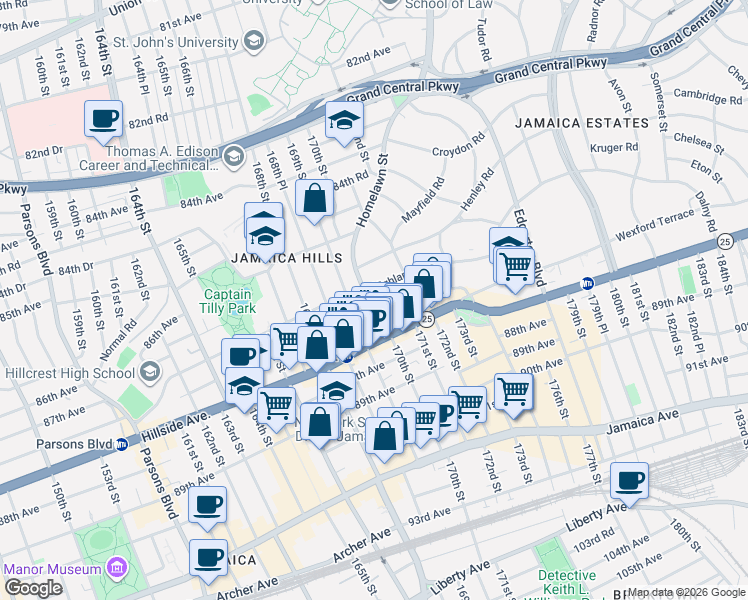 map of restaurants, bars, coffee shops, grocery stores, and more near in Queens