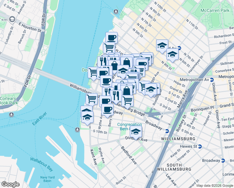 map of restaurants, bars, coffee shops, grocery stores, and more near in Brooklyn