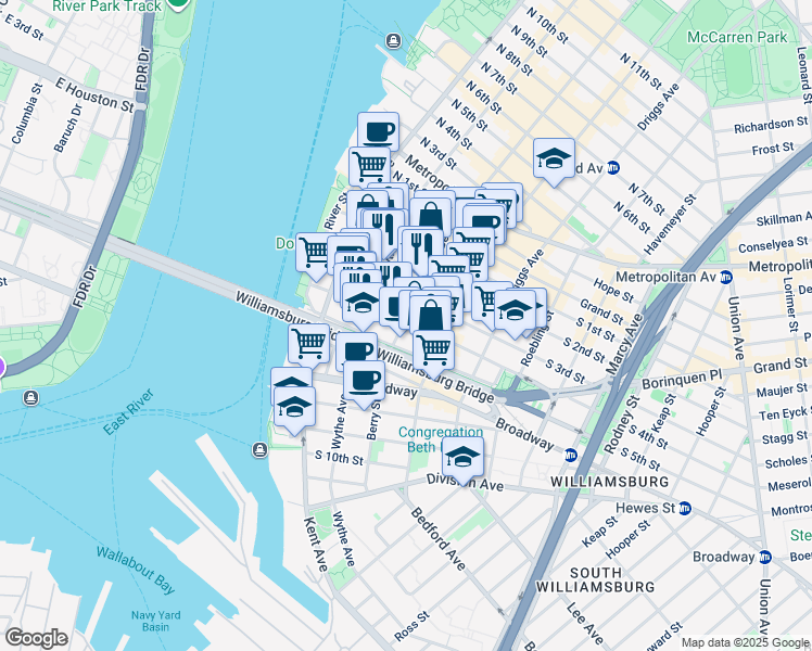 map of restaurants, bars, coffee shops, grocery stores, and more near in Brooklyn