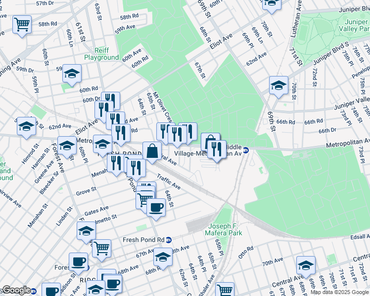 map of restaurants, bars, coffee shops, grocery stores, and more near in Queens