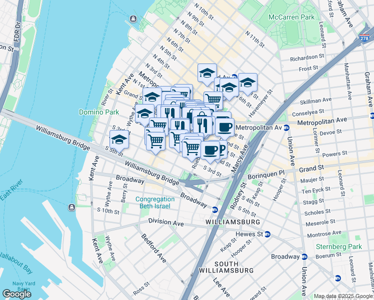 map of restaurants, bars, coffee shops, grocery stores, and more near in Brooklyn