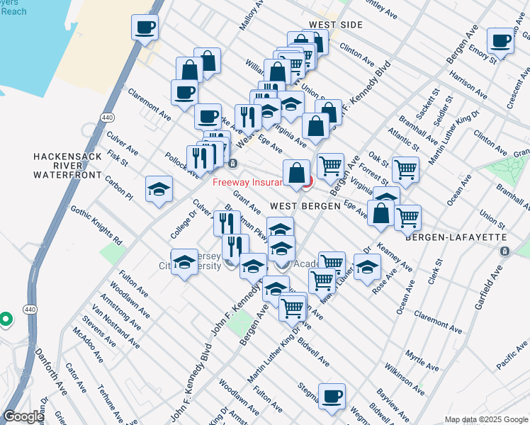 map of restaurants, bars, coffee shops, grocery stores, and more near 207 Orient Avenue in Jersey City