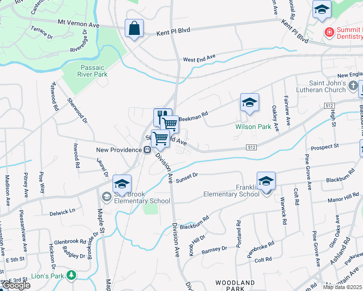 map of restaurants, bars, coffee shops, grocery stores, and more near 777 Springfield Avenue in Summit
