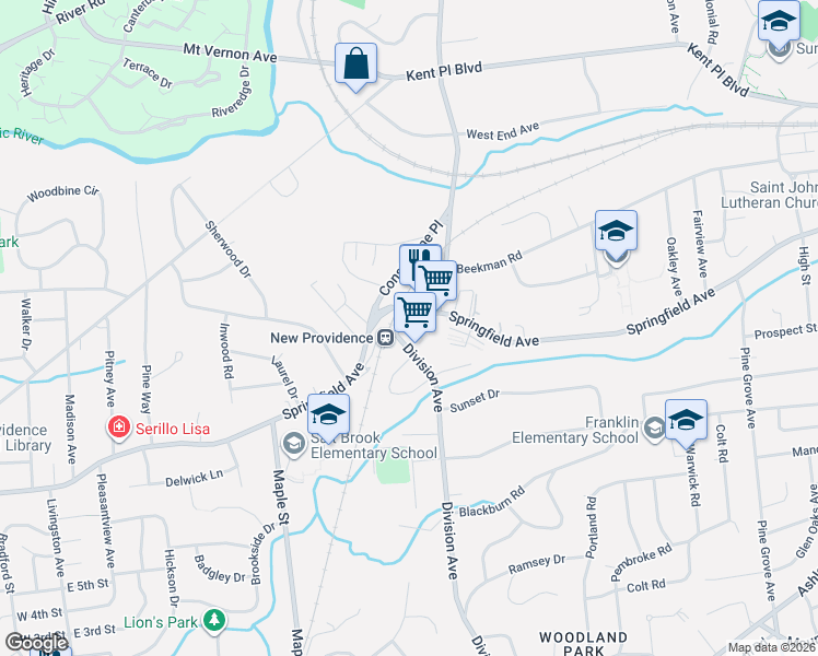 map of restaurants, bars, coffee shops, grocery stores, and more near 806 Springfield Avenue in Summit