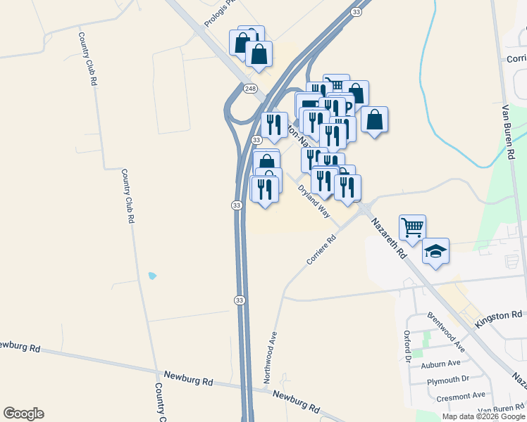 map of restaurants, bars, coffee shops, grocery stores, and more near 3835 Dryland Way in Easton
